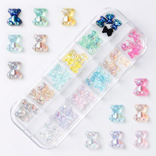 Colorful Aurora Bow Cute Bear Plaid Box Nail Care Nail Art