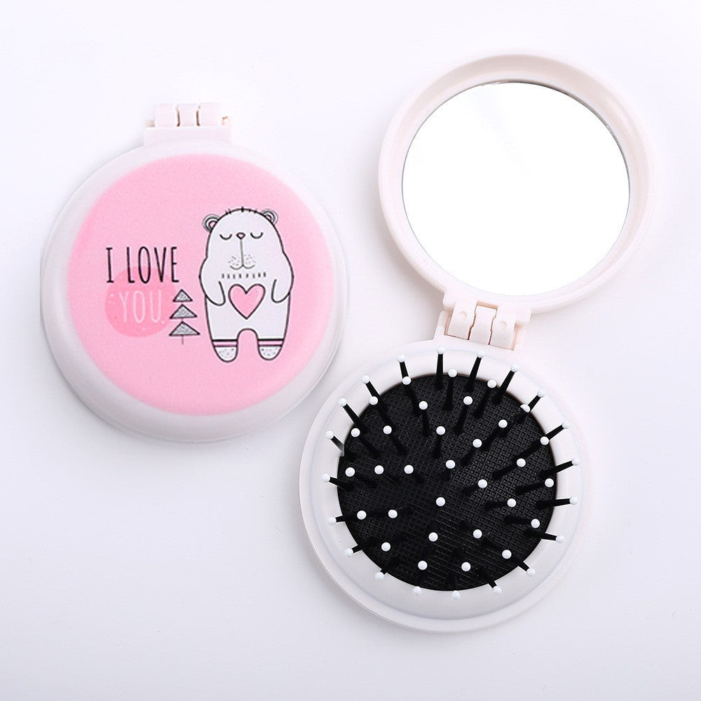 Contrasting Color Folding Plastic Cute Mirror Hair Brushes & Combs