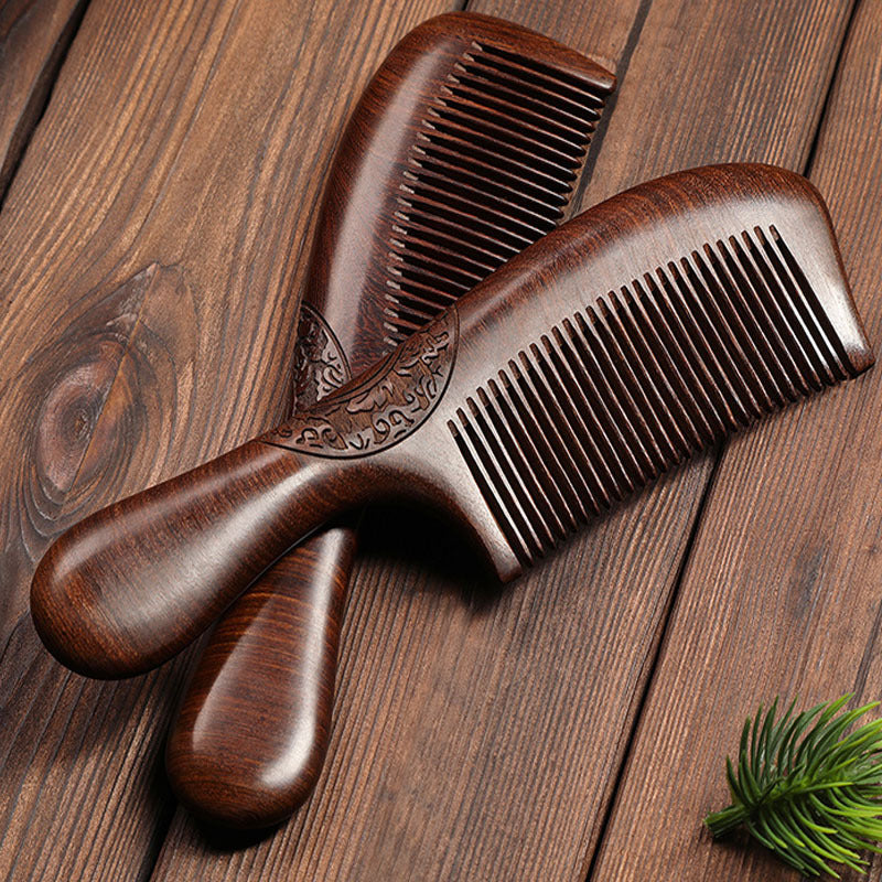 Sandalwood Double-sided Carved Wood Scalp Head Hair Brushes & Combs