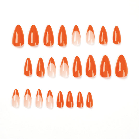 Orange Edge Almond Wear Solid Color Fake Nail Art