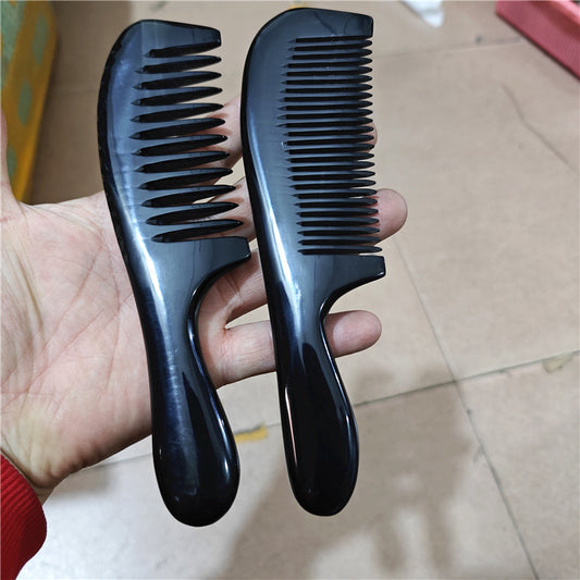 Black Round Handle Buffalo Horn Dense Hair Brushes & Combs