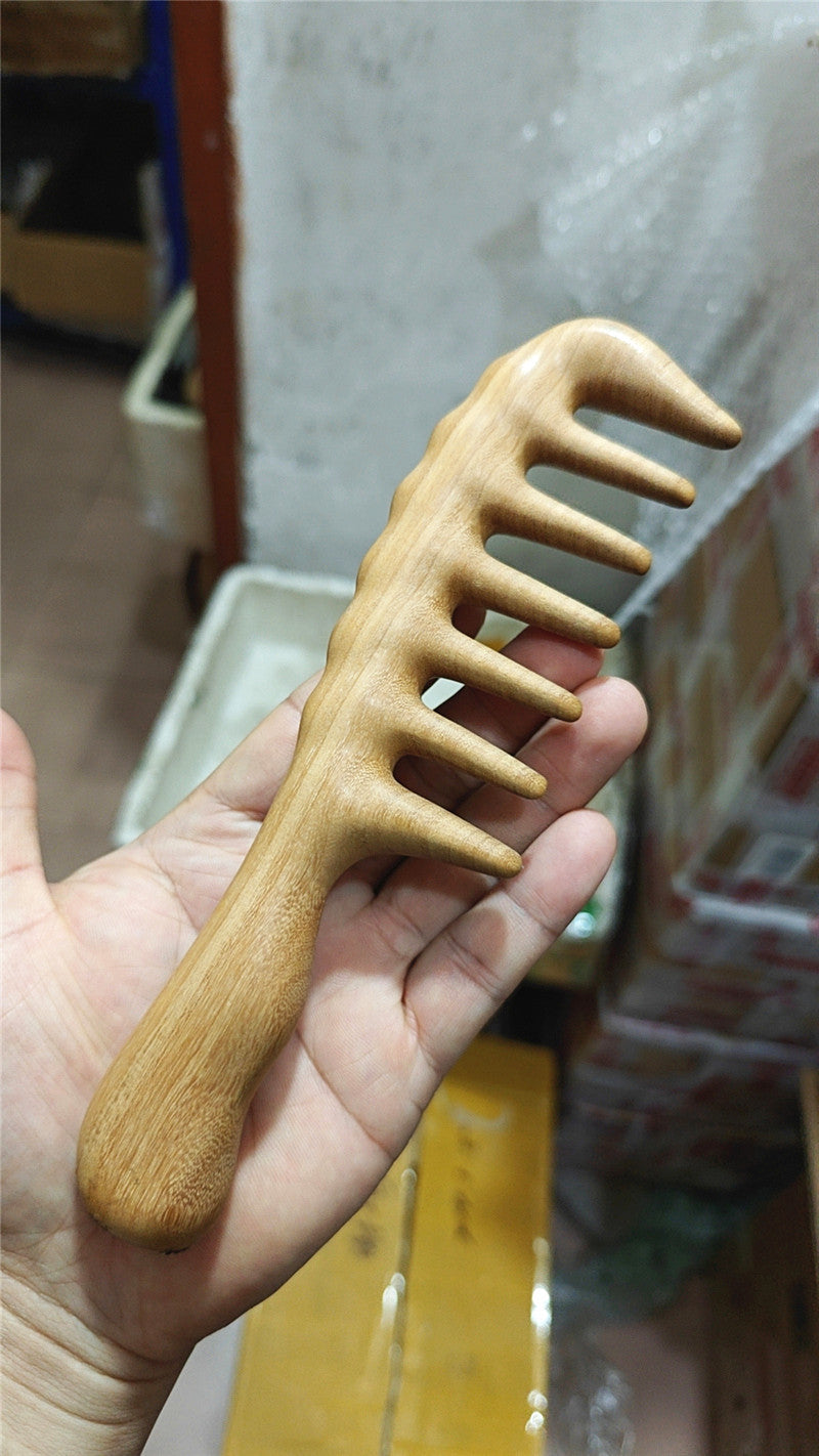 Yellow Poplar Wide Tooth Meridian Massage Big Wooden Handle Hair Brushes & Combs