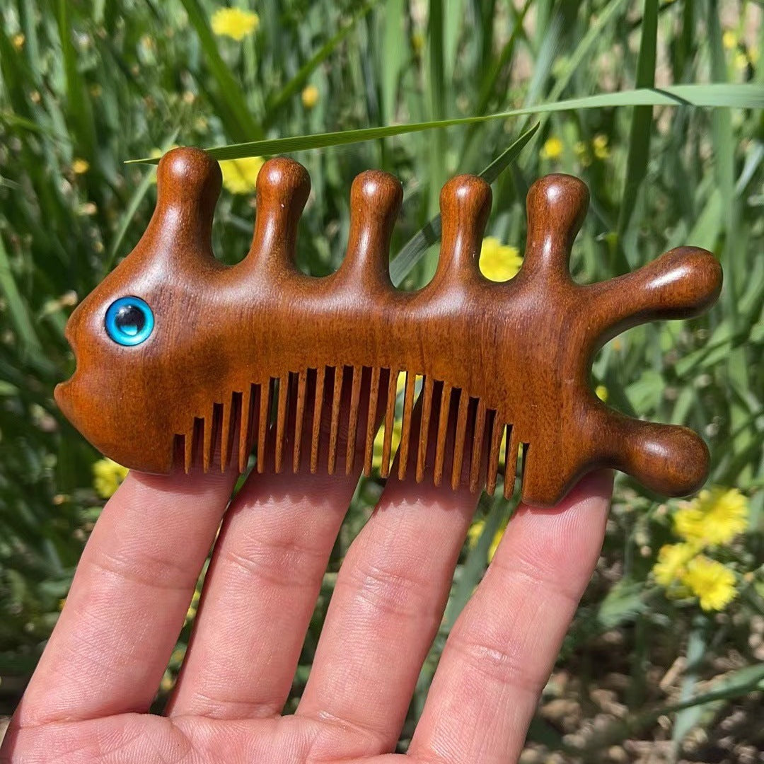 Sandalwood Angler Fish Massage Head Neck Nose Bridge Cheek Hair Brushes & Combs