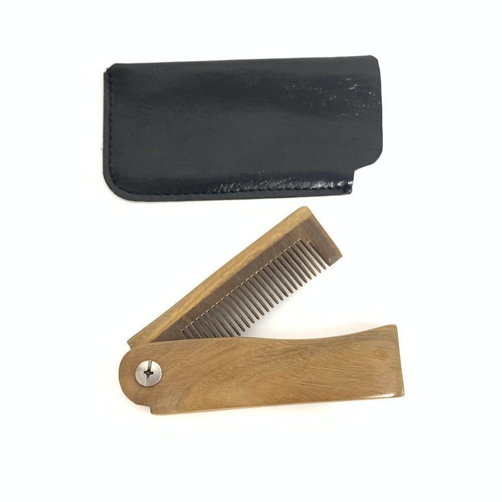 Men's Folding Beard With Leather Case Can Hair Brushes & Combs