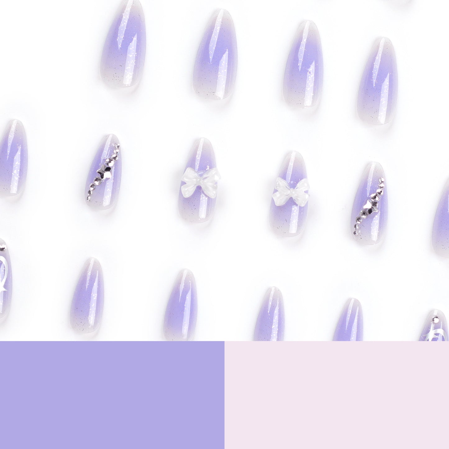 Purple Beauty Piece Asterism Wear Tip Bow Fake Nail Art