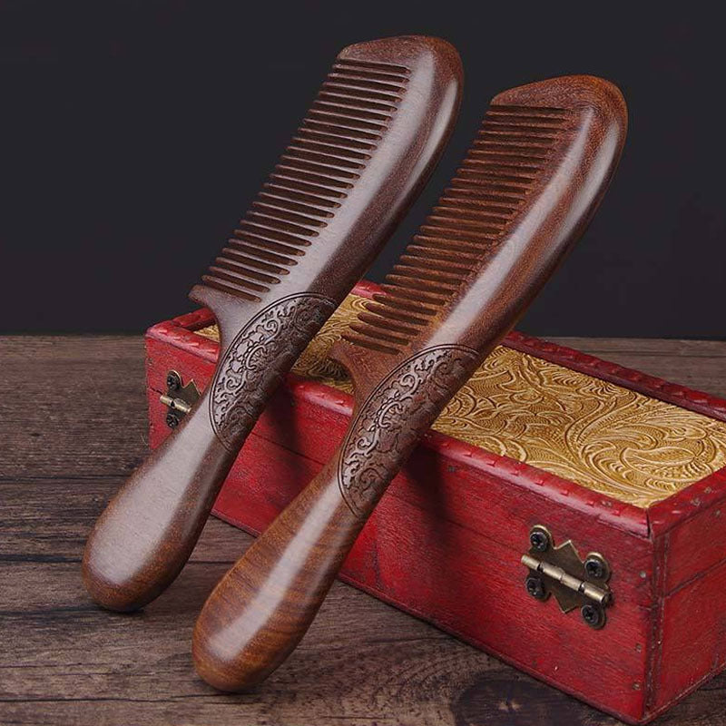 Sandalwood Double-sided Carved Wood Scalp Head Hair Brushes & Combs