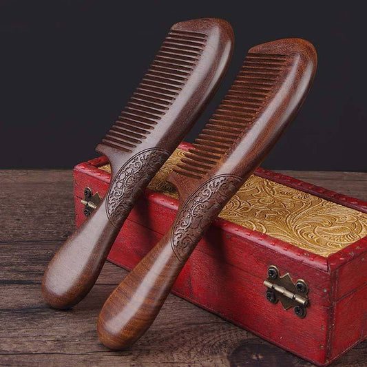 Sandalwood Double-sided Carved Wood Scalp Head Hair Brushes & Combs