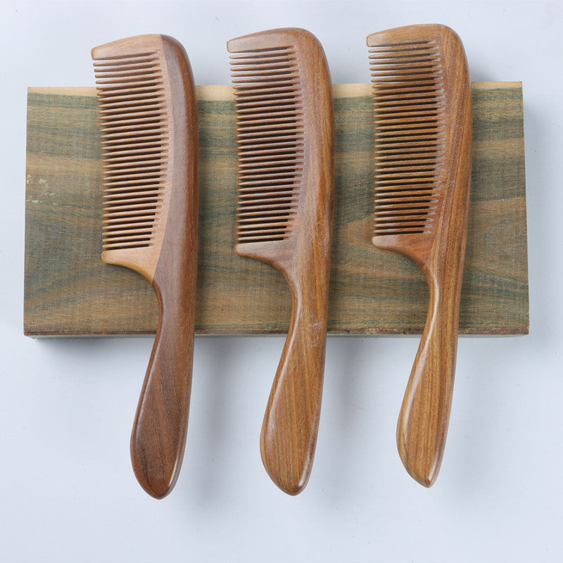 Women's & Men's Dense Teeth Natural Green Sandalwood Horn Massage Hair Brushes & Combs