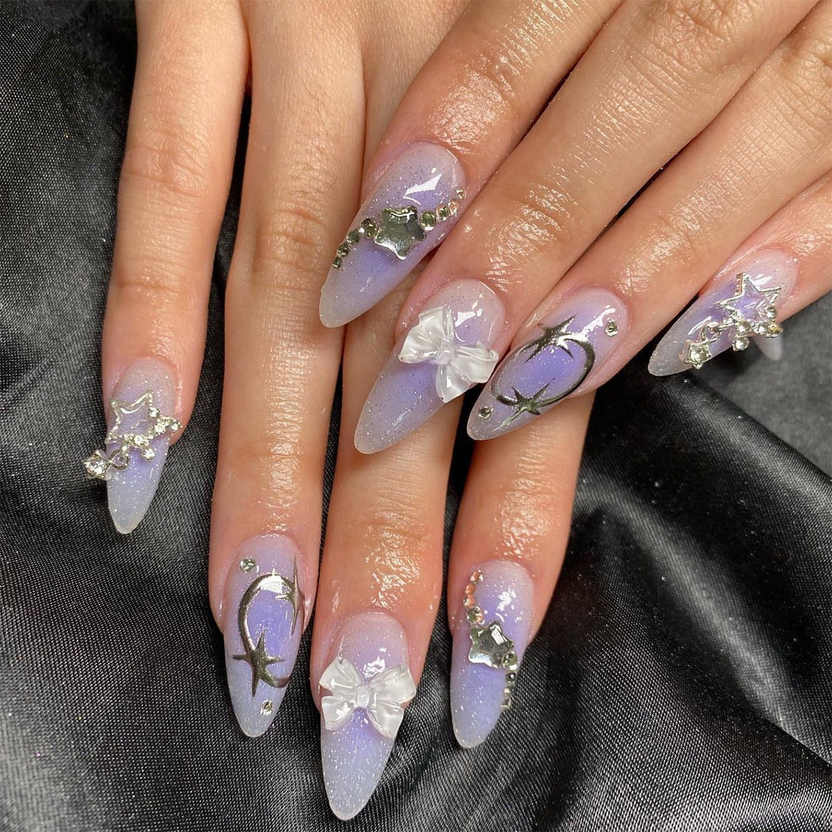 Purple Beauty Piece Asterism Wear Tip Bow Fake Nail Art