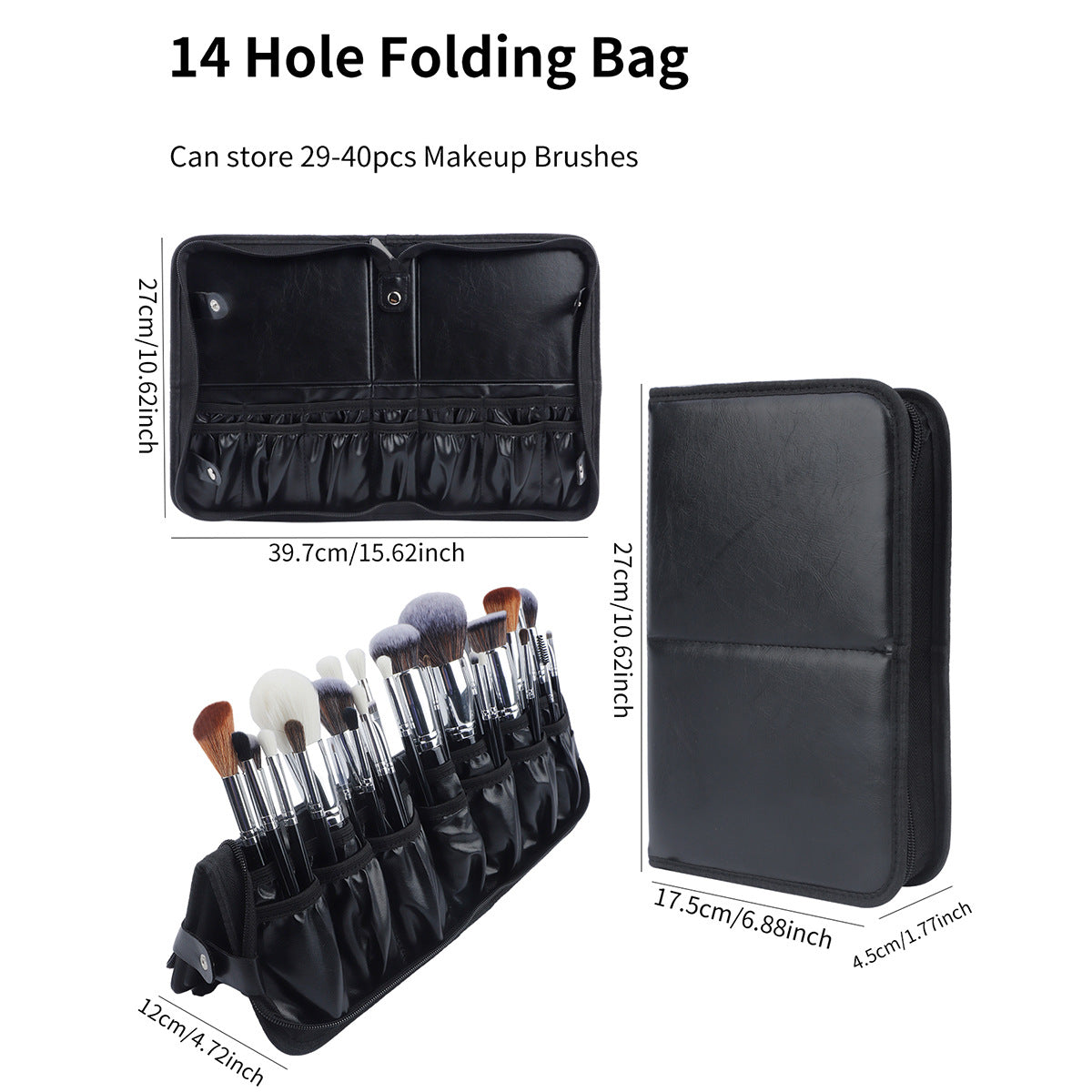 Bag Large Storage Capacity Black Book Makeup Brushes Accessories